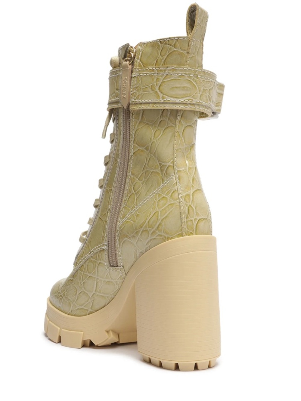 SCHUTZ Roslyn Croc-Embossed Heeled Boot in Light Beige - Picture 3 of 9
